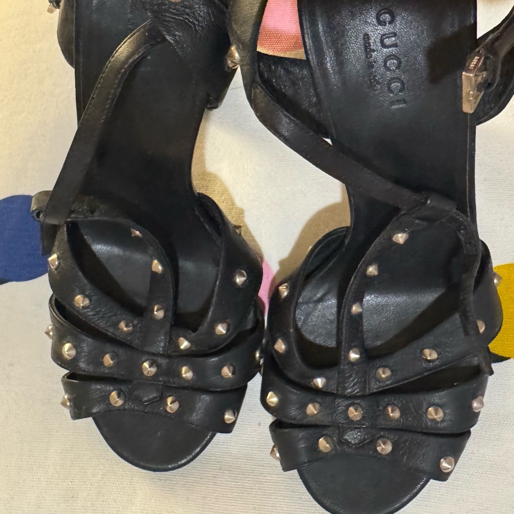Gucci Black Leather Studded Heels